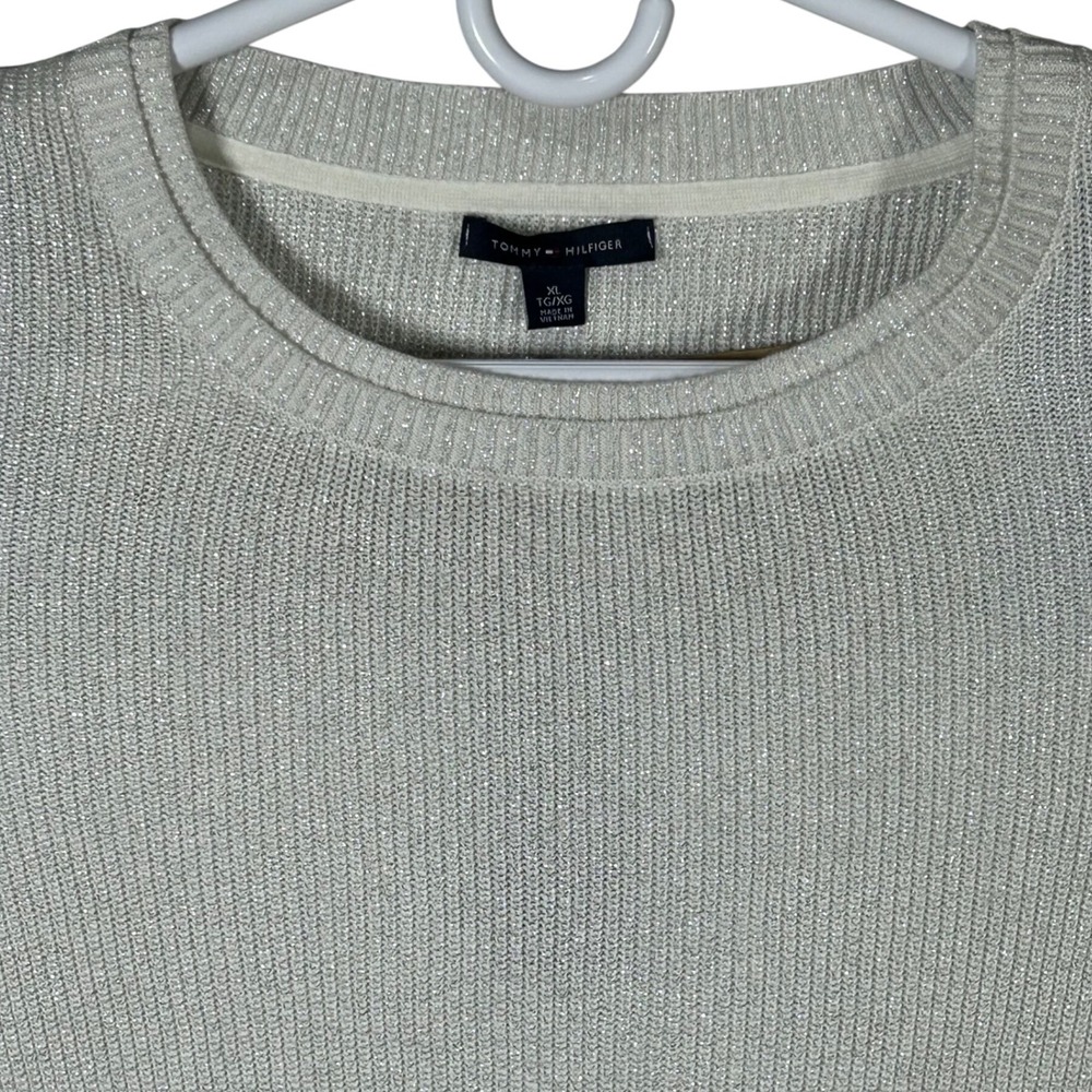 Tommy Hilfiger Women's Sweater Size XL White Metallic Glitter Knit Crew Neck New